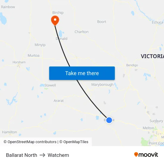 Ballarat North to Watchem map