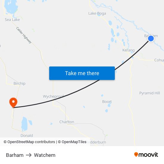 Barham to Watchem map