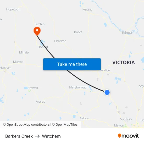 Barkers Creek to Watchem map