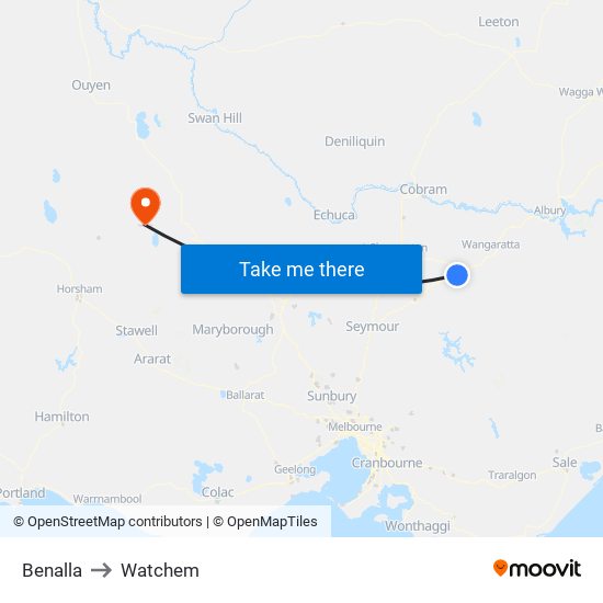Benalla to Watchem map