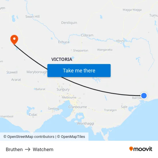 Bruthen to Watchem map