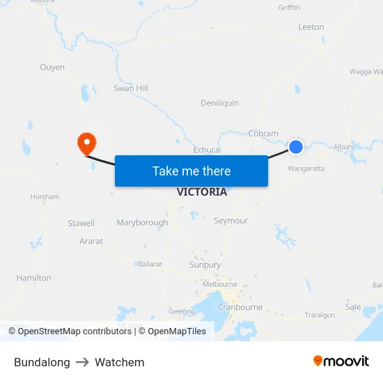 Bundalong to Watchem map