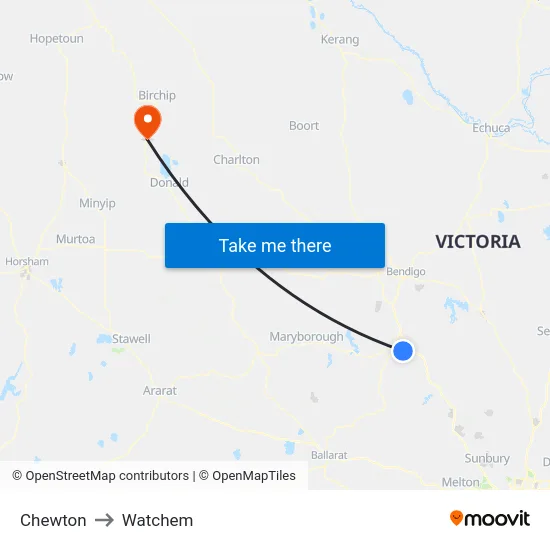Chewton to Watchem map