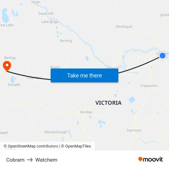 Cobram to Watchem map