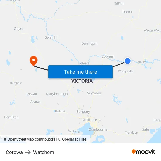 Corowa to Watchem map