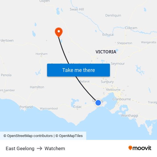 East Geelong to Watchem map