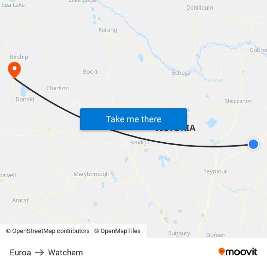 Euroa to Watchem map