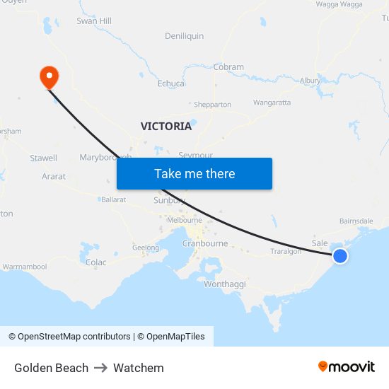 Golden Beach to Watchem map