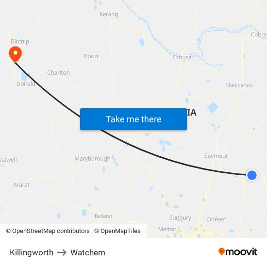 Killingworth to Watchem map