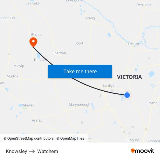 Knowsley to Watchem map