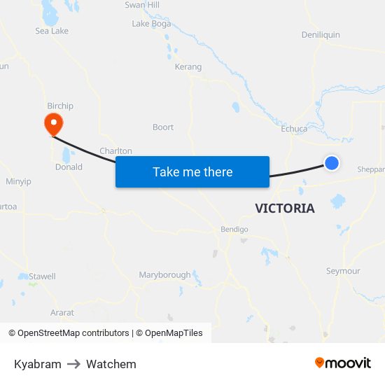 Kyabram to Watchem map