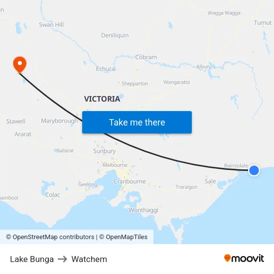 Lake Bunga to Watchem map