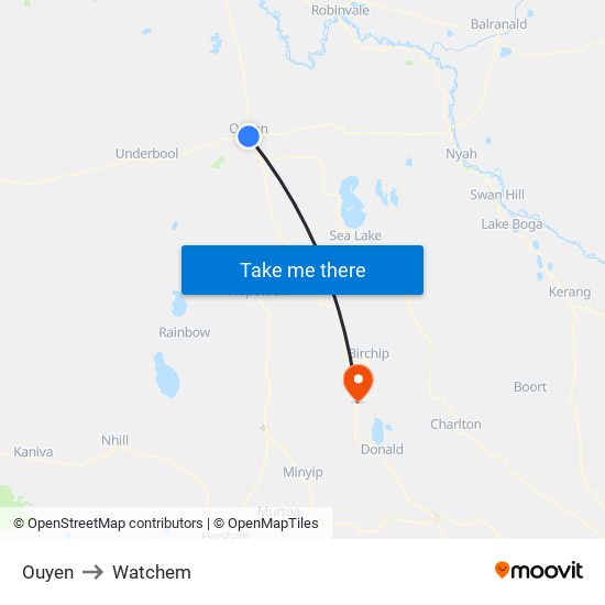 Ouyen to Watchem map