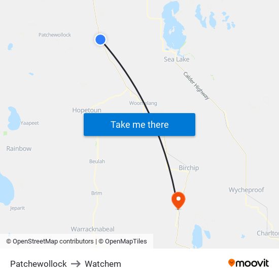 Patchewollock to Watchem map