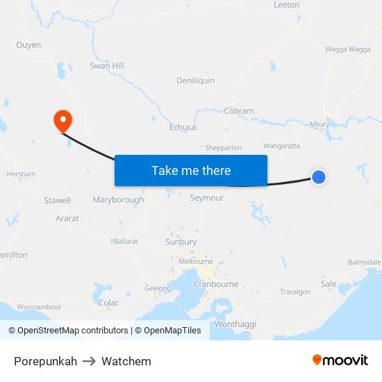 Porepunkah to Watchem map