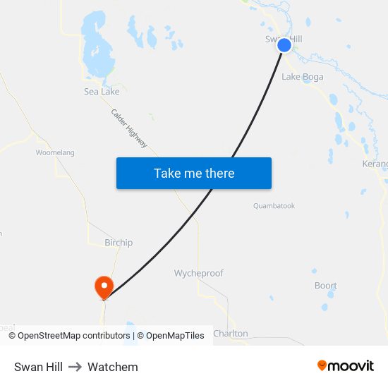 Swan Hill to Watchem map