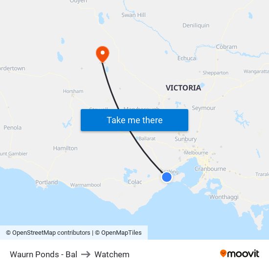 Waurn Ponds - Bal to Watchem map