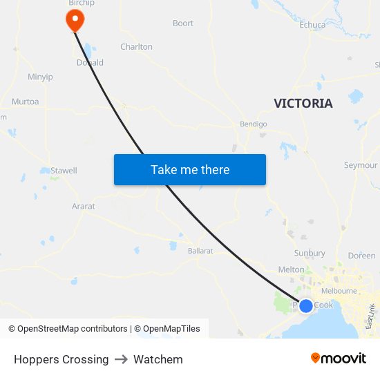 Hoppers Crossing to Watchem map