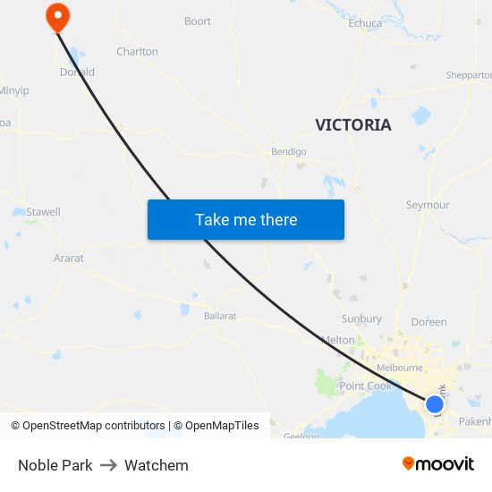 Noble Park to Watchem map