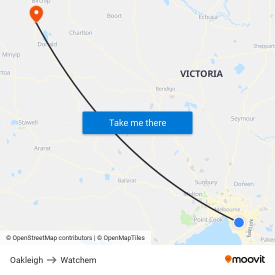 Oakleigh to Watchem map