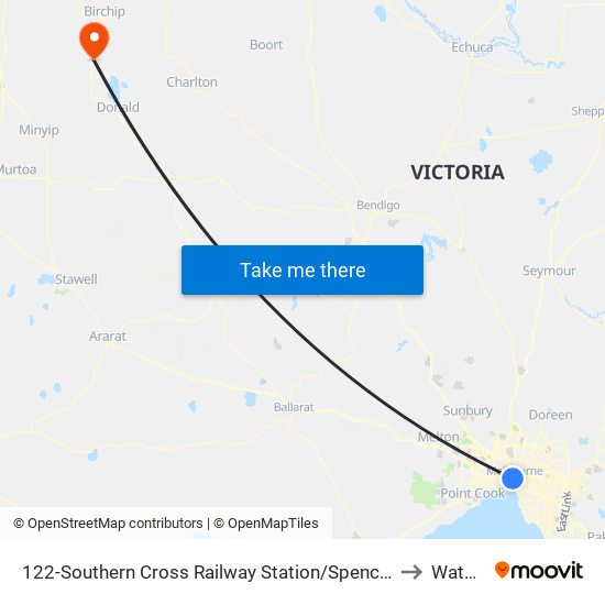 122-Southern Cross Railway Station/Spencer St (Melbourne City) to Watchem map