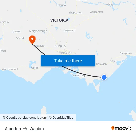 Alberton to Waubra map