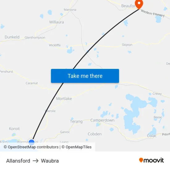 Allansford to Waubra map
