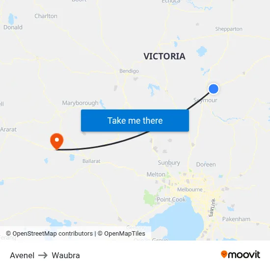Avenel to Waubra map