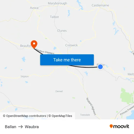 Ballan to Waubra map