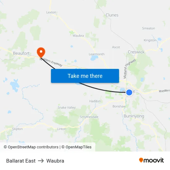 Ballarat East to Waubra map