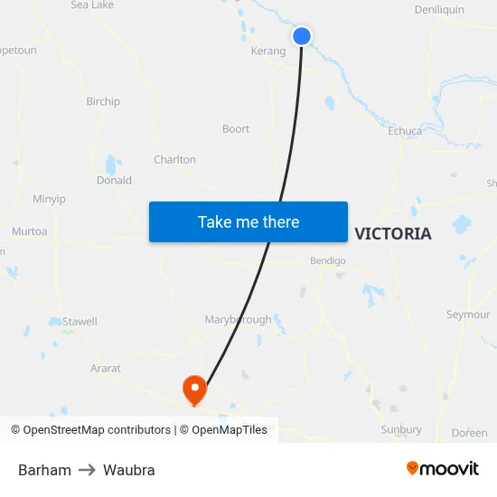 Barham to Waubra map