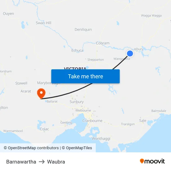 Barnawartha to Waubra map