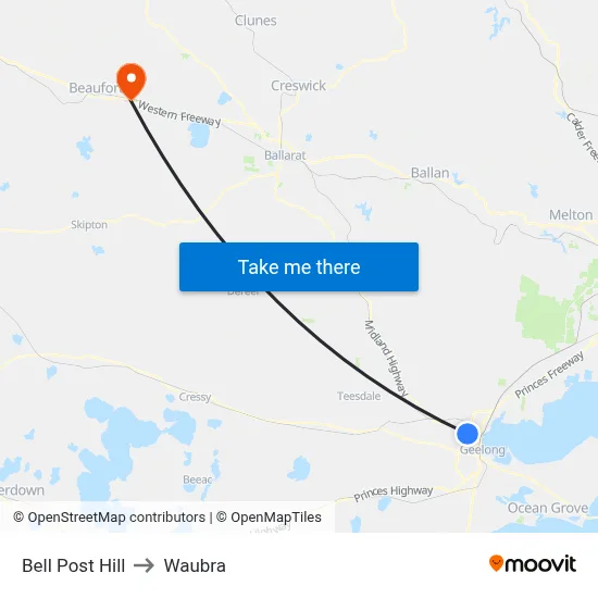 Bell Post Hill to Waubra map