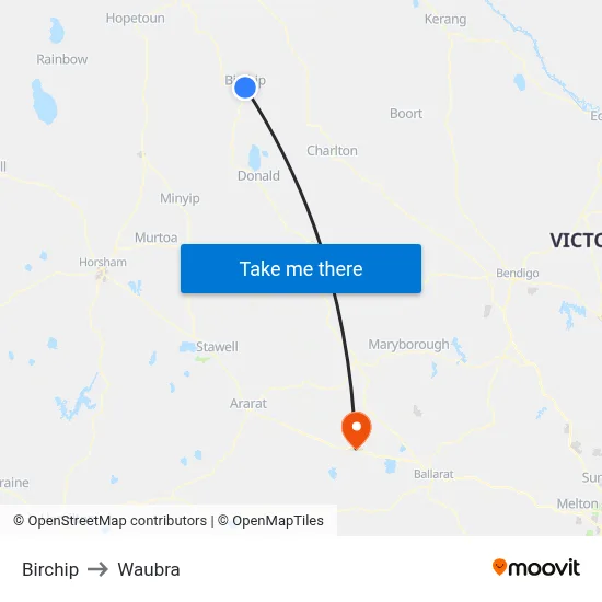 Birchip to Waubra map