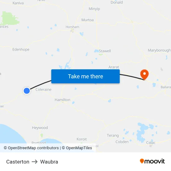 Casterton to Waubra map