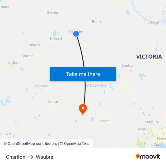 Charlton to Waubra map
