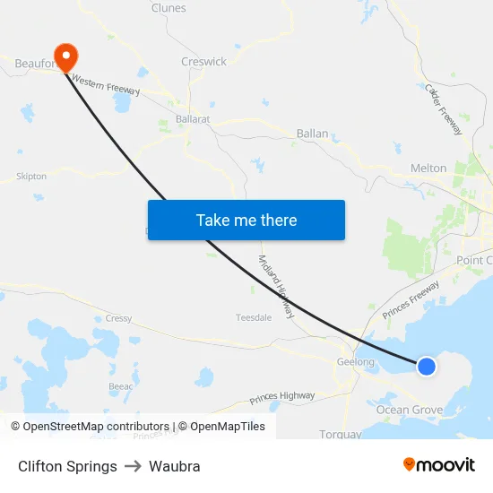 Clifton Springs to Waubra map