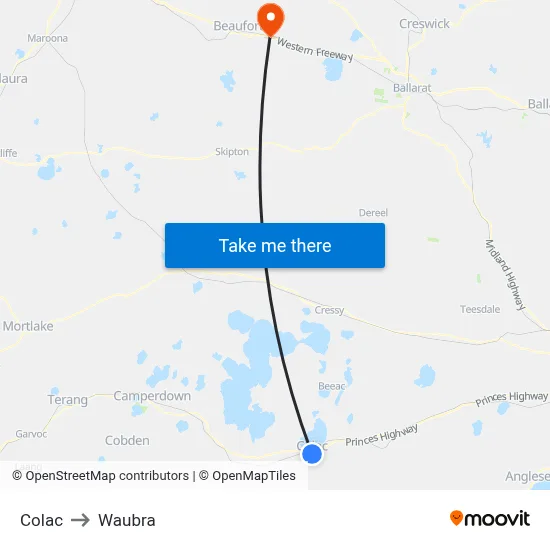 Colac to Waubra map