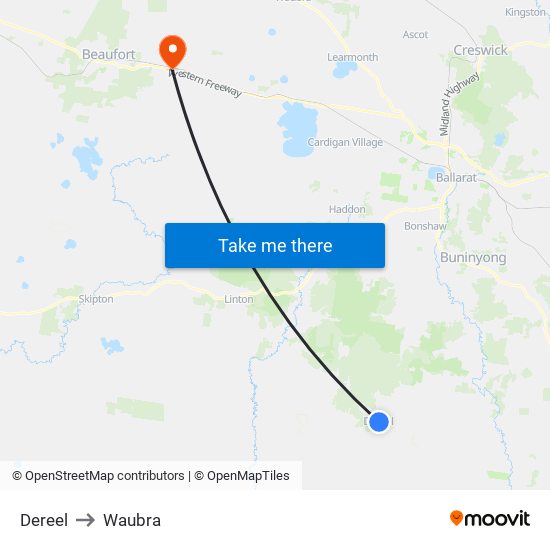 Dereel to Waubra map