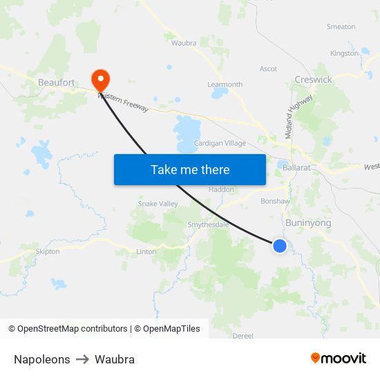 Napoleons to Waubra map