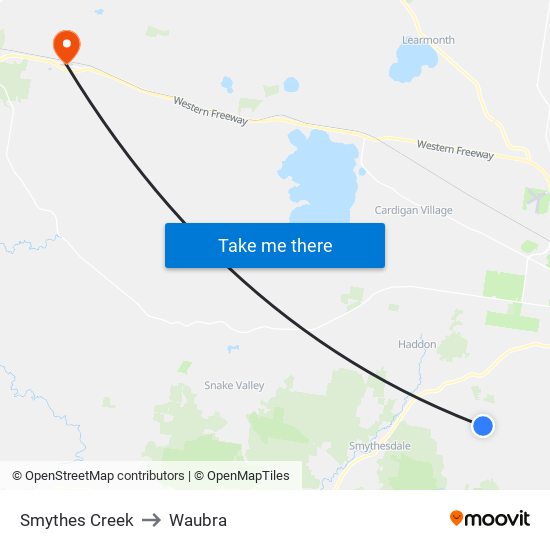 Smythes Creek to Waubra map