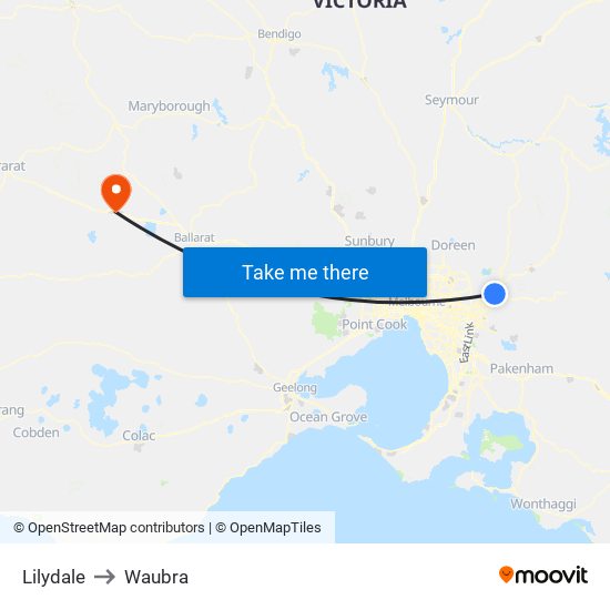 Lilydale to Waubra map