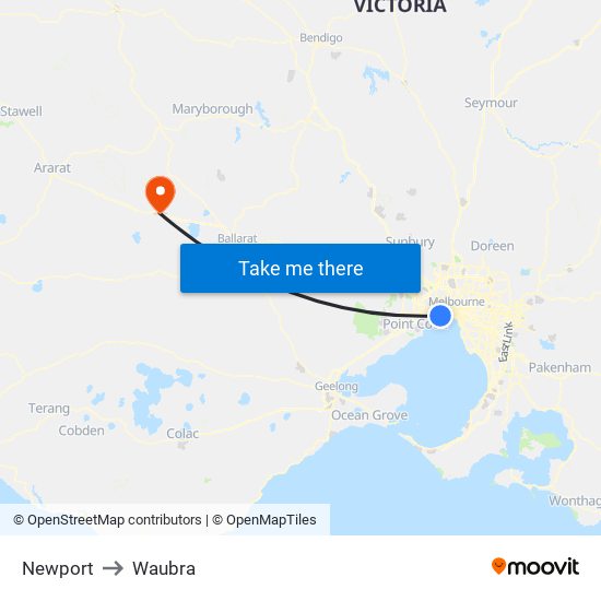 Newport to Waubra map