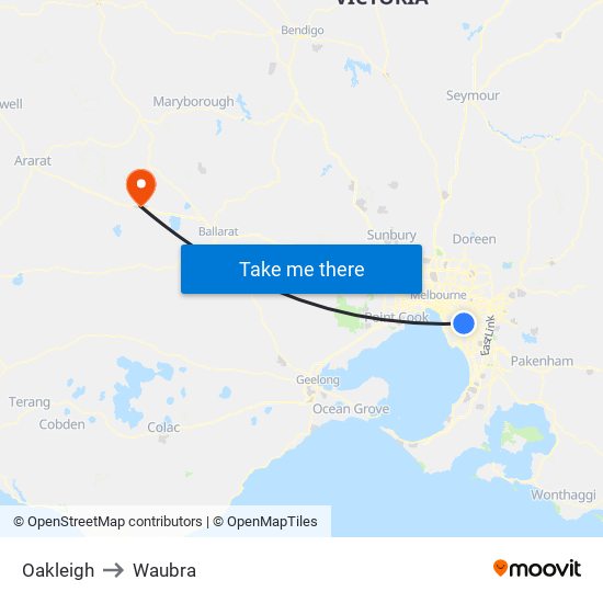 Oakleigh to Waubra map