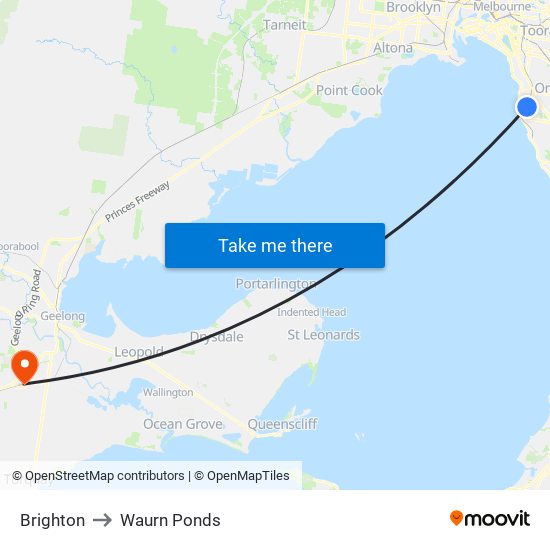 Brighton to Waurn Ponds map