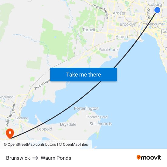 Brunswick to Waurn Ponds map