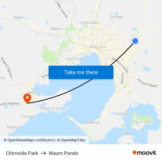 Chirnside Park to Waurn Ponds map