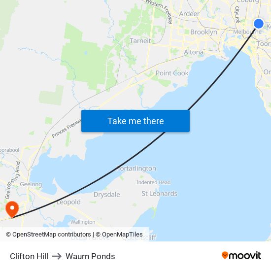 Clifton Hill to Waurn Ponds map