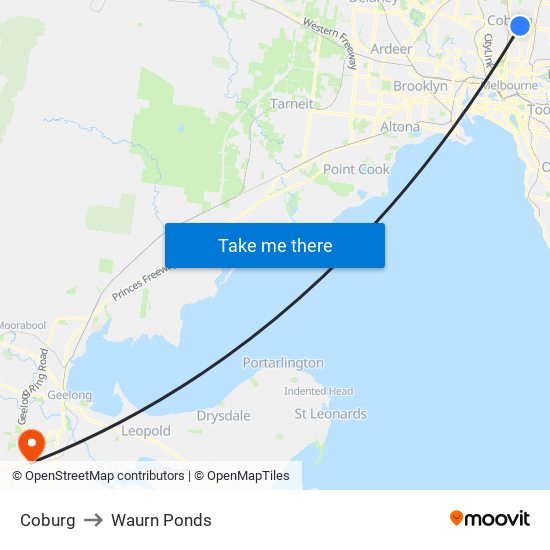 Coburg to Waurn Ponds map