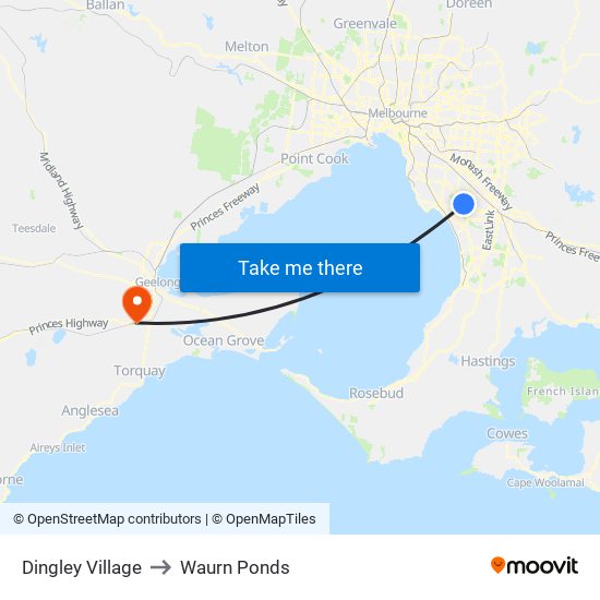 Dingley Village to Waurn Ponds map